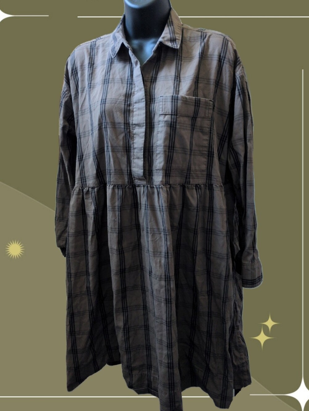 ✨ Everlane The Field Dress Oversized Plaid Black And Brown Size XS